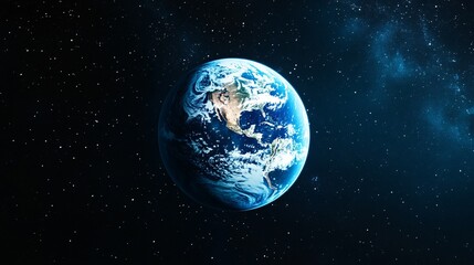 Earth floating in the black void of space with vibrant blue oceans