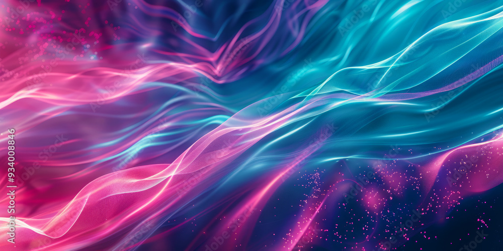 Poster abstract background with glowing neon lines. minimalistic composition with wavy gradients. futuristi