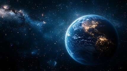 Earth surrounded by the vastness of outer space with glowing atmosphere