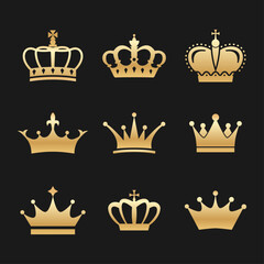 Golden Isolated Crown Icons