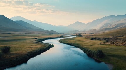 Serene River Winding Through Mountain Valley