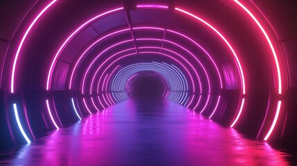 Obraz premium A 3D abstract background featuring neon lights and a neon tunnel, with a space-like construction.