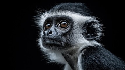 Obraz premium Close-up Portrait of a Black and White Colobus Monkey
