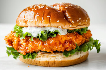 Blue cheese and pickles on a buffalo chicken sandwich