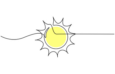 Continuous line sun summer art one sunshine outline icon single light. Travel sun doodle hand abstract line sketch weather logo silhouette element sunrise linear season sea nature. Vector illustration