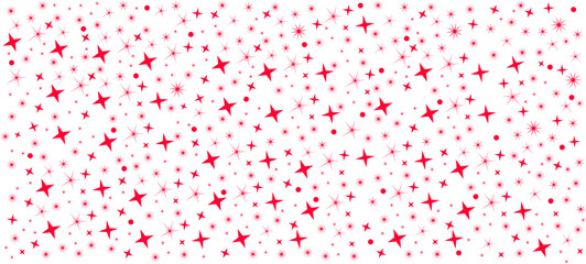 Stars and sparkles border in wave shape. Red stars vector. Christmas decoration. Vector illustration