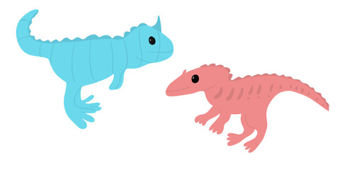 Set of cartoon dinosaurs isolated, flat design, modern, blue, pink animals