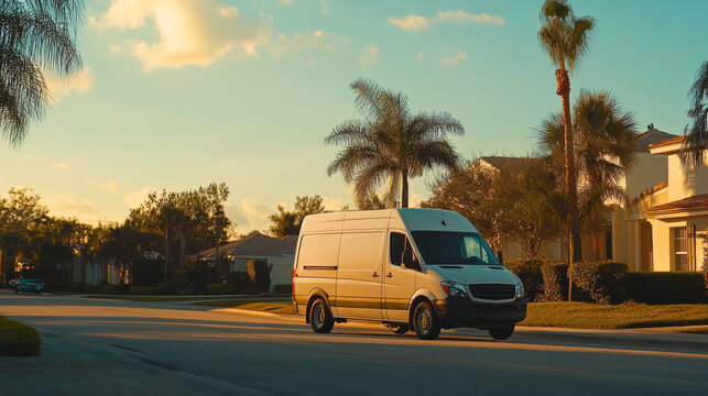 running footage of a Work van in Florida driving down the road.