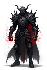 Fototapeta premium Cursed Knight with Glowing Eyes , dark fantasy aesthetic, high-detail illustration, epic fantasy artwork, character concept art, rich color palette, dark and gritty style.