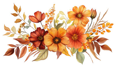 illustration of autumn flower, watercolor autumn flower isolated on white, watercolor flower 