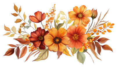 illustration of autumn flower, watercolor autumn flower isolated on white, watercolor flower 