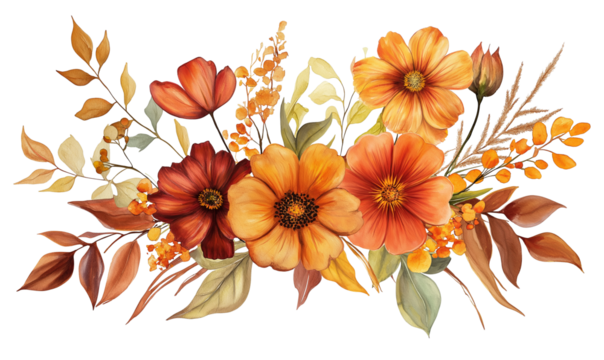 illustration of autumn flower, watercolor autumn flower isolated on white, watercolor flower 