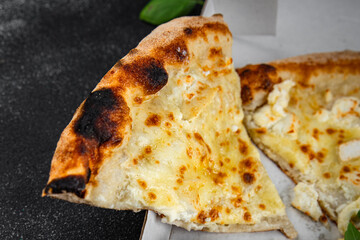 pizza four cheese fresh meal food snack on the table copy space food background rustic top view