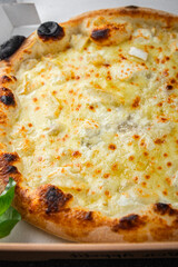 pizza four cheese fresh meal food snack on the table copy space food background rustic top view
