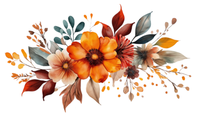 illustration of autumn flower, watercolor autumn flower isolated on white, watercolor flower 