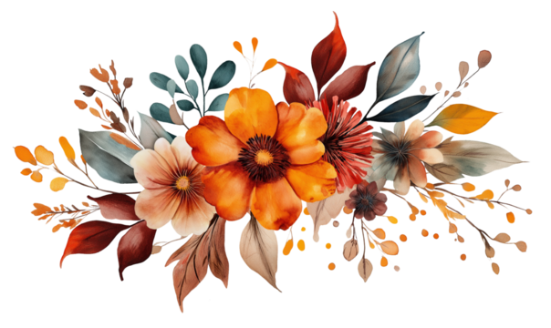 illustration of autumn flower, watercolor autumn flower isolated on white, watercolor flower