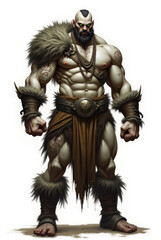 Fototapeta premium Sinister Barbarian with Radiant Eyes , dark fantasy aesthetic, high-detail illustration, epic fantasy artwork, character concept art, rich color palette, dark and gritty style.