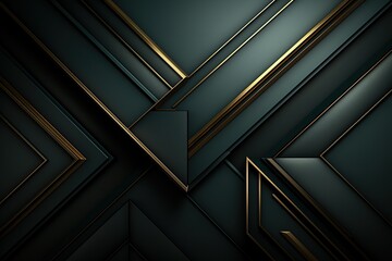 Obraz premium Abstract geometric design with gold accents and dark green background.