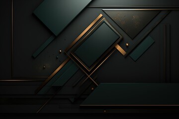 Abstract geometric design with gold accents and dark green panels.