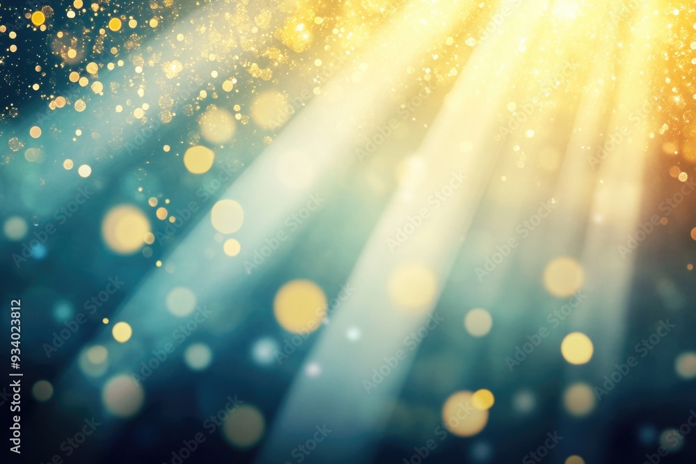 Poster vibrant teal and mint rays burst with golden sparkles creating an ethereal effect