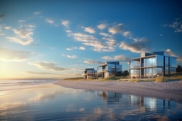 Fototapeta premium Modern Beach Houses with Ocean Views: Luxury Coastal Living