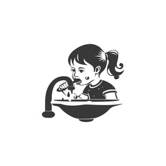A Little Girl Brushing Her Teeth at the Sink