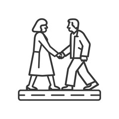 A man and a woman shaking hands standing on a platform