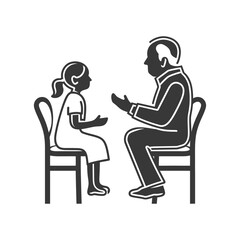 A man and a young girl sitting on chairs talking to each other