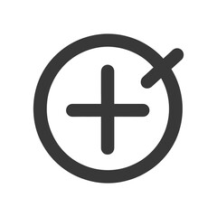 Fototapeta premium A gray plus sign within a circle with a curved line at the top right