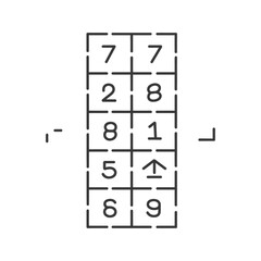 A grid with numbers and an upward arrow in the center