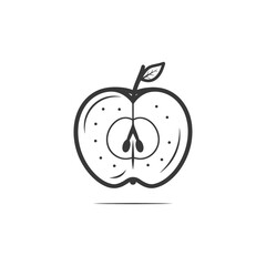 Obraz premium A Halved Apple with a Stem and Leaf in Black and White Outline