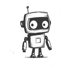 Fototapeta premium A Hand Drawn Illustration of a Simple Robot with Large Eyes