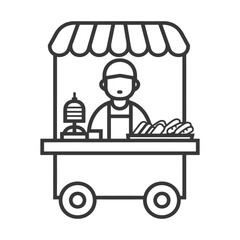 A Line Drawing Illustration of a Food Cart Vendor