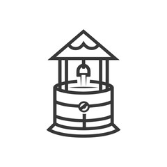 A Line Drawing Illustration of a Well with a Roof