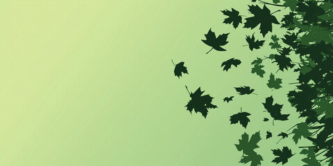 Leaf silhouette falling diagonally with blank space surrounding it, flat illustration