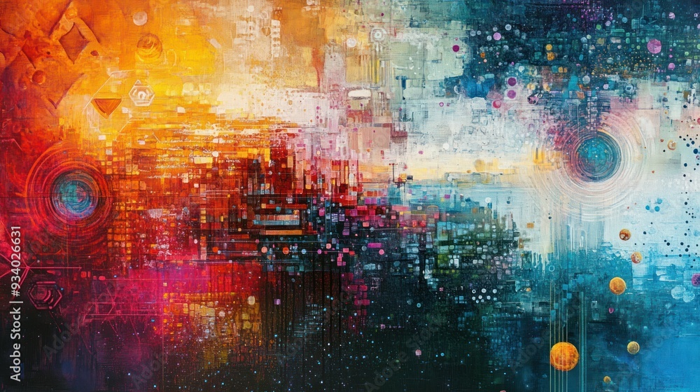 Poster Abstract Digital Art with Geometric Shapes and Circular Patterns