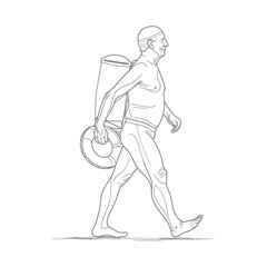 Fototapeta premium A Line Drawing of a Lifeguard Walking with a Life Preserver