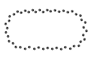 Animal paw print rectangular frame with blank space for text and images. Border of dog or cat paw prints. Frame with paw prints of pets for decoration of shop windows, websites, etc. Vector