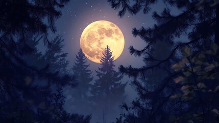 Naklejka premium Full Moon in the Forest