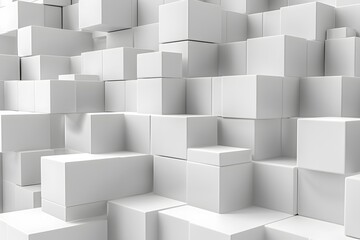 Abstract Composition of Stacked White Boxes in a Modern Design