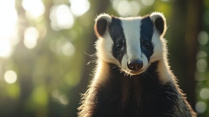 Fototapeta premium Close-up of a European Badger in the Woodland