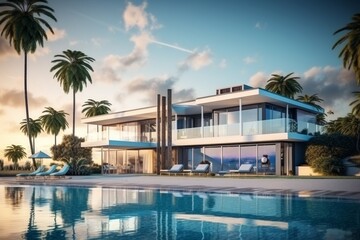 Obraz premium Modern Tropical Villa with Swimming Pool and Ocean View