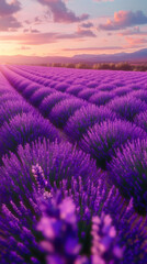 Obraz premium Lavender Fields at Sunset: Serene Purple Blooms Spread Across the Landscape