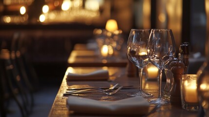Romantic Dinner Setting with Wine Glasses and Candlelight