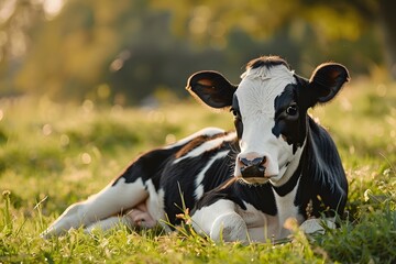 Adorable Calf Relaxing in a Sunlit Meadow