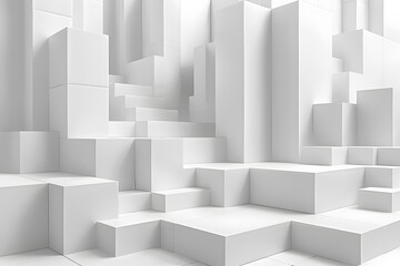 Abstract White Geometric Landscape with Cubes and Blocks