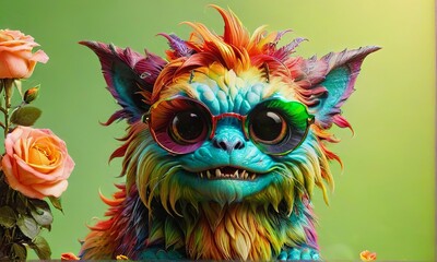 Naklejka premium Colorful Creature with Sunglasses