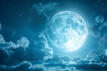 Obraz premium Enchanting Night Sky with a Radiant Full Moon and Dreamy Clouds