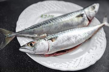 mackerel fish raw seafood fresh meal food snack on the table copy space food background rustic top view 