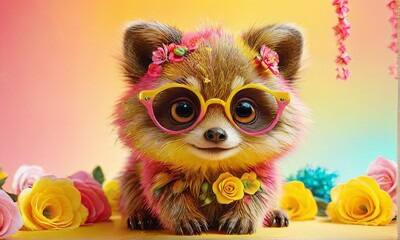 Fototapeta premium Adorable Raccoon with Glasses